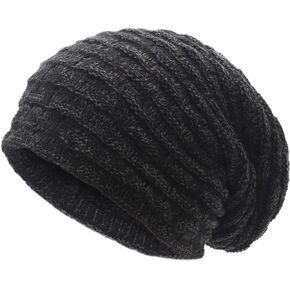 ZLYC Winter Knit Slouchy Beanie Hat for Men Women Thick Fleece Lined Baggy Skull Cap