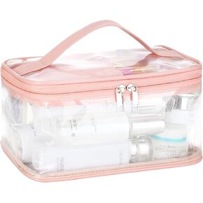 HAOGUAGUA Clear Makeup Cosmetic Bag with Brush Compartment, Portable Waterproof Travel Transparent Toiletry Bags for Traveling Storage Organizer (BLACK)