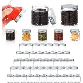 Thyle 100 Pcs Clear Plastic Jars with Lids, 4oz Refillable Containers for Cosmetics, Lotions, and Ointments, Empty Cosmetic Containers for Kitchen Household Storage (Silver)