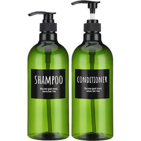 Shampoo and Conditioner Bottles, Segbeauty 2 Pack 16.9oz Refillable Shampoo Bottles, 500ml Labeled Clear Shower Bottles Refillable, Large Empty Plastic Bathroom Soap Lotion Shampoo Dispenser with Pump