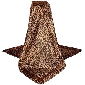 Large Square Black Tan Brown Leopard Cheetah Animal Print Polyester Silk Scarf Women's Scarves Hijab Shawl Pashmina Headband Bandana 36" x 36" inches (3' Feet!) Square