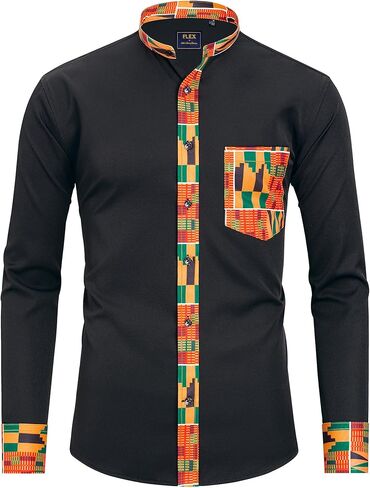 قمصان J.VER الرجالية ذات الياقة اليوسفي كاجوال وأزرار سفلية وأكمام طويلة مع جيب in Kuwait