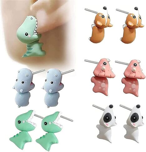 Cute Animal Bite Earring - Dinosaur Earrings for Girls Women - Fashion 3D Polymer Clay - Easy Carrying and Collection - Small and Exquisite for Creatives Gifts Accessories (Dinosaur) in Saudi Arabia