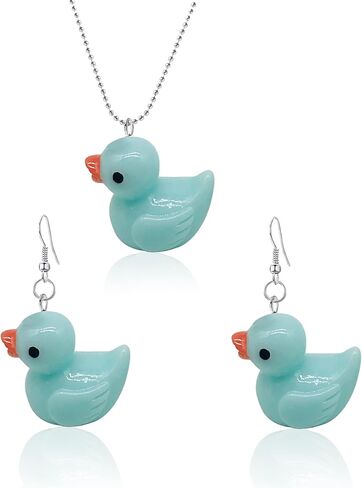 Rubber Unique Personalized Yellow Duck Earring lightweight Funny Cute Duck Dangle Drop Earrings Necklace Set for Women Girls Charming Jewelry Gift in Kuwait