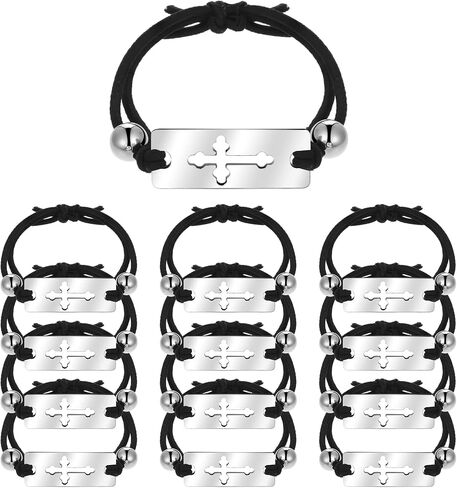 12 Pcs First Communion Black Stretch Bracelet with Silver Metal Cross Charm First Communion Gifts for Boys Girls Teens Religious Jewelry for Baptism, Confirmation, Christening, as pictures show, in Saudi Arabia
