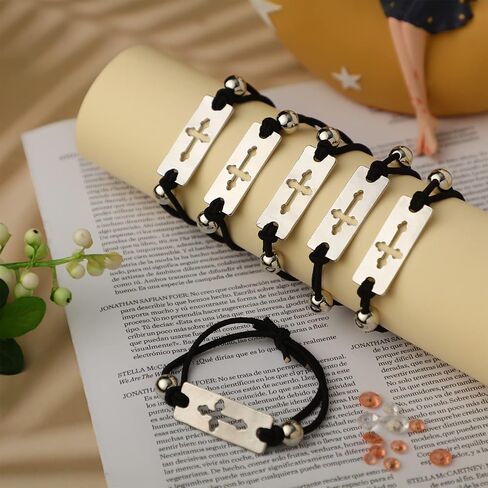 12 Pcs First Communion Black Stretch Bracelet with Silver Metal Cross Charm First Communion Gifts for Boys Girls Teens Religious Jewelry for Baptism, Confirmation, Christening, as pictures show, in Saudi Arabia