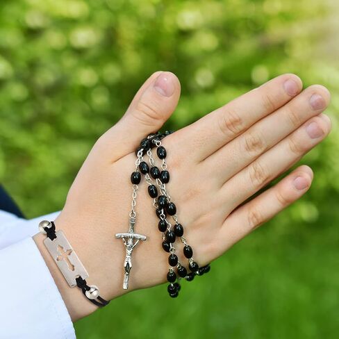 12 Pcs First Communion Black Stretch Bracelet with Silver Metal Cross Charm First Communion Gifts for Boys Girls Teens Religious Jewelry for Baptism, Confirmation, Christening, as pictures show, in Saudi Arabia