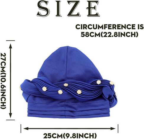 Yeilhile Crystal African Turban Jewel Blue Pre-Tied Headwrap Braid Head Cover Wrap Stretchy Headwear for Women, Blue, One size in Kuwait