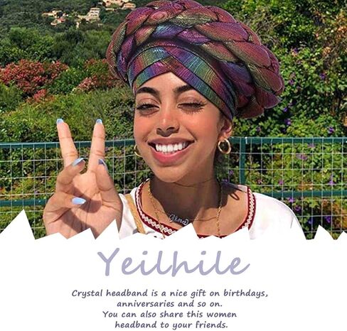 Yeilhile Crystal African Turban Jewel Blue Pre-Tied Headwrap Braid Head Cover Wrap Stretchy Headwear for Women, Blue, One size in Kuwait
