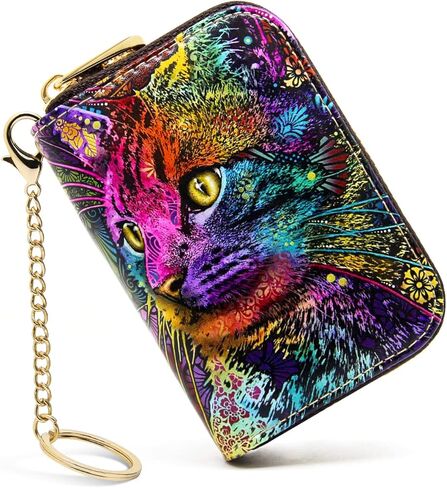 محافظ بطاقات الائتمان، حامل بطاقات الائتمان بنمط الطباعة للنساء، حافظة بطاقات جلدية بسحاب بخاصية RFID للسيدات والفتيات، حجم صغير in Kuwait