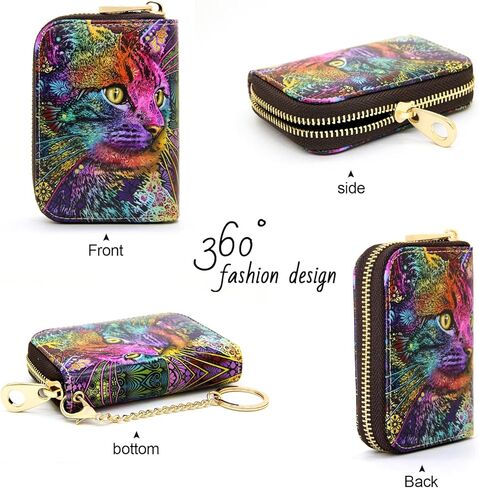 محافظ بطاقات الائتمان، حامل بطاقات الائتمان بنمط الطباعة للنساء، حافظة بطاقات جلدية بسحاب بخاصية RFID للسيدات والفتيات، حجم صغير in Kuwait