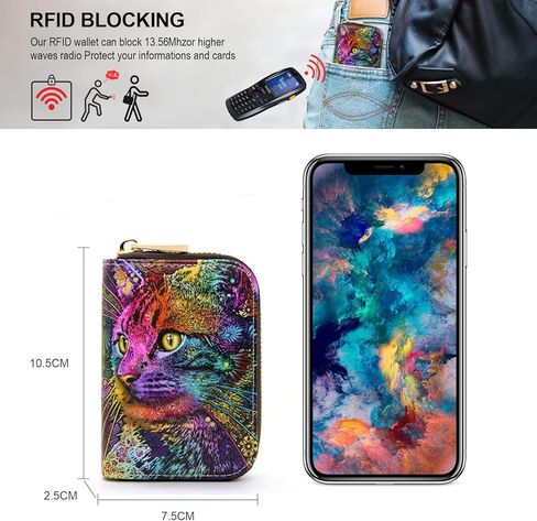 محافظ بطاقات الائتمان، حامل بطاقات الائتمان بنمط الطباعة للنساء، حافظة بطاقات جلدية بسحاب بخاصية RFID للسيدات والفتيات، حجم صغير in Kuwait