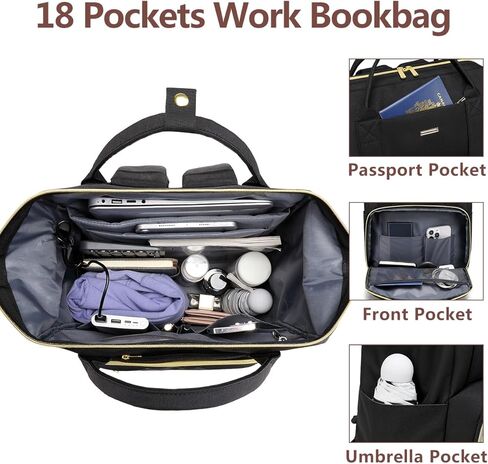 Women Laptop Backpack Work Bag - Fits 15.6 inch with Laptop Compartment Waterproof Professional Fashion Travel Purse with USB Charger for College Nurse Business Computer Backpack in Kuwait