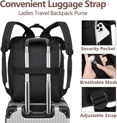 Women Laptop Backpack Work Bag - Fits 15.6 inch with Laptop Compartment Waterproof Professional Fashion Travel Purse with USB Charger for College Nurse Business Computer Backpack in Kuwait