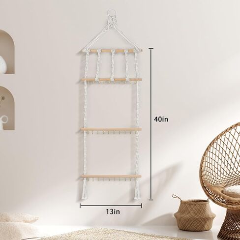 Grathia Hanging Jewelry Organizer Macrame Necklace Holder with 30 Hooks, Wall Mounted Necklace Rack, Necklace Hanger with Tassel for Necklaces Bracelet Earrings Hair Clips in Kuwait