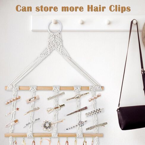 Grathia Hanging Jewelry Organizer Macrame Necklace Holder with 30 Hooks, Wall Mounted Necklace Rack, Necklace Hanger with Tassel for Necklaces Bracelet Earrings Hair Clips in Kuwait