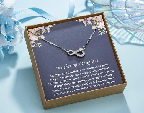 OFGOT7 Mother Daughter Necklace, Sterling Silver Infinity with Heart Necklace, Mom Necklace from Daughter, Birthday Jewelry in Kuwait