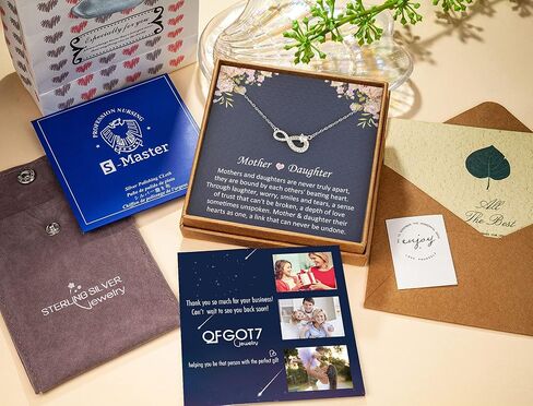 OFGOT7 Mother Daughter Necklace, Sterling Silver Infinity with Heart Necklace, Mom Necklace from Daughter, Birthday Jewelry in Kuwait