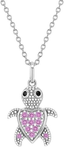 925 Sterling Silver Pink Cubic Zirconia Cute Turtle Pendant Necklace For Little Girls and Preteens 16" - Special Tropical Vacation Necklaces for Little Girls - Sea Animal Pendants For Girls in Saudi Arabia