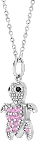 925 Sterling Silver Pink Cubic Zirconia Cute Turtle Pendant Necklace For Little Girls and Preteens 16" - Special Tropical Vacation Necklaces for Little Girls - Sea Animal Pendants For Girls in Saudi Arabia