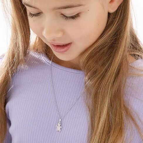 925 Sterling Silver Pink Cubic Zirconia Cute Turtle Pendant Necklace For Little Girls and Preteens 16" - Special Tropical Vacation Necklaces for Little Girls - Sea Animal Pendants For Girls in Saudi Arabia
