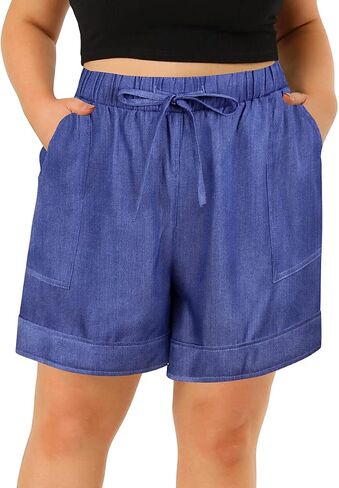 TIYOMI Plus Size Shorts for Women Elastic Waist Casual Summer Shorts Drawstring Lightweight Beach Short Pants with Pockets in Saudi Arabia