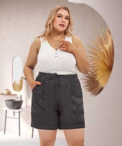 TIYOMI Plus Size Shorts for Women Elastic Waist Casual Summer Shorts Drawstring Lightweight Beach Short Pants with Pockets in Saudi Arabia