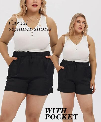 TIYOMI Plus Size Shorts for Women Elastic Waist Casual Summer Shorts Drawstring Lightweight Beach Short Pants with Pockets in Saudi Arabia