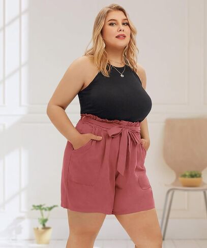 TIYOMI Plus Size Shorts for Women Elastic Waist Casual Summer Shorts Drawstring Lightweight Beach Short Pants with Pockets in Saudi Arabia