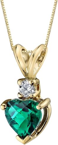 PEORA Created Emerald with Genuine Diamond Pendant in 14K Yellow Gold, Heart Shape Solitaire 6mm in Saudi Arabia