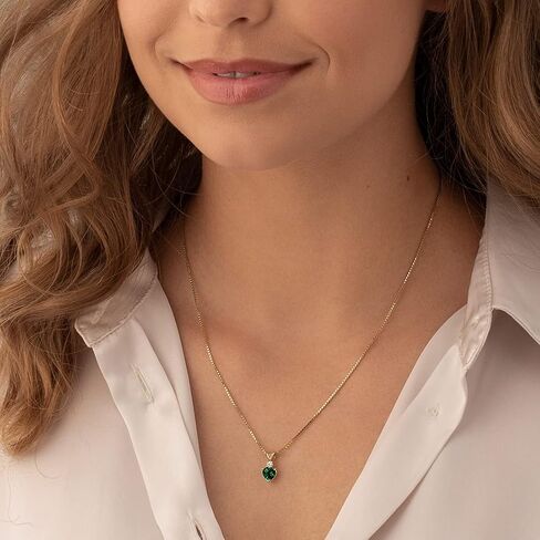 PEORA Created Emerald with Genuine Diamond Pendant in 14K Yellow Gold, Heart Shape Solitaire 6mm in Saudi Arabia
