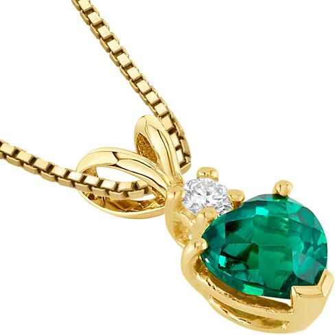 PEORA Created Emerald with Genuine Diamond Pendant in 14K Yellow Gold, Heart Shape Solitaire 6mm in Saudi Arabia