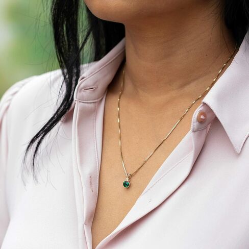 PEORA Created Emerald with Genuine Diamond Pendant in 14K Yellow Gold, Heart Shape Solitaire 6mm in Saudi Arabia