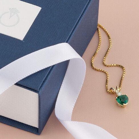 PEORA Created Emerald with Genuine Diamond Pendant in 14K Yellow Gold, Heart Shape Solitaire 6mm in Saudi Arabia