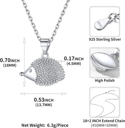 ChicSilver 925 Sterling Silver Cat/Shark/Hedgehog Pendant Necklace Cute Animal Jewelry for Women Teen Girls Mother's Day Gift in Saudi Arabia
