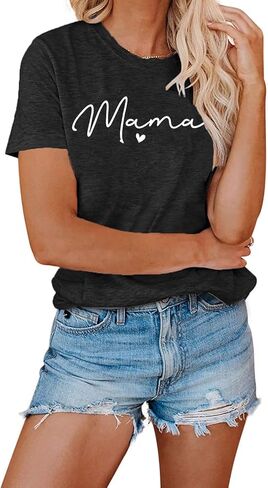 تي شيرت ماما للنساء مطبوع عليه حروف ماما تي شيرت مطبوع عليه ماما مضحك تي شيرت كاجوال بأكمام قصيرة تي شيرت Mom Life in Kuwait