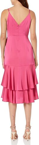 Women's Spaghetti Strap Fit and Flare Faux Wrap with Cascade and Ruffle Event Party Date Guest of in Saudi Arabia