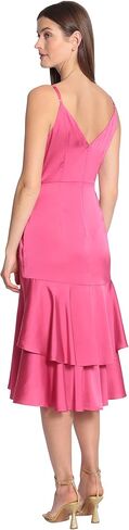 Women's Spaghetti Strap Fit and Flare Faux Wrap with Cascade and Ruffle Event Party Date Guest of in Saudi Arabia