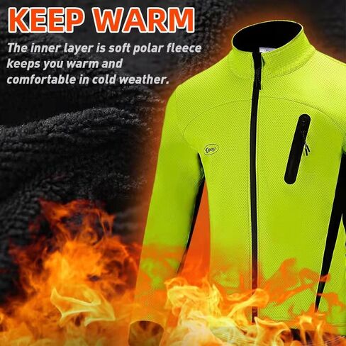 Cycling Bike Jacket for Men, Fleece Thermal Running Coat Windproof Breathable Mountain Biking Softshell Jacket in Saudi Arabia