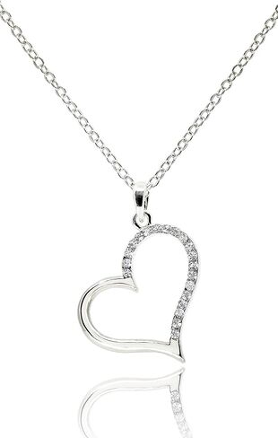 QVY Gold Heart Necklace for Women Cubic Zirconia Sideways Heart Delicate Wedding Jewelry Open Heart Pendant Mom Necklace for Mothers Day Gift [VHN] in Kuwait