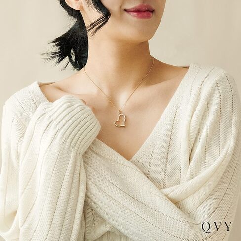 QVY Gold Heart Necklace for Women Cubic Zirconia Sideways Heart Delicate Wedding Jewelry Open Heart Pendant Mom Necklace for Mothers Day Gift [VHN] in Kuwait