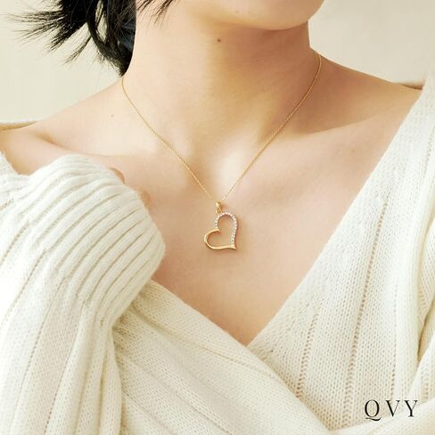 QVY Gold Heart Necklace for Women Cubic Zirconia Sideways Heart Delicate Wedding Jewelry Open Heart Pendant Mom Necklace for Mothers Day Gift [VHN] in Kuwait