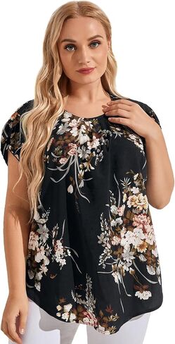 Floerns Women's Plus Size Floral Print Short Sleeve Summer Blouse Top Shirt in Saudi Arabia