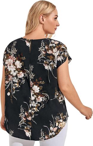 Floerns Women's Plus Size Floral Print Short Sleeve Summer Blouse Top Shirt in Saudi Arabia