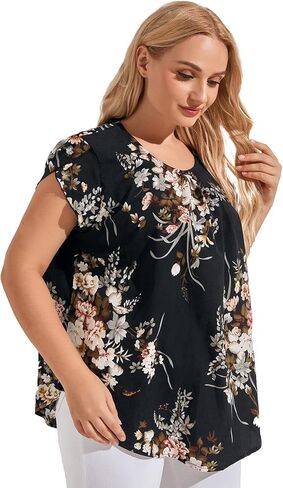 Floerns Women's Plus Size Floral Print Short Sleeve Summer Blouse Top Shirt in Saudi Arabia
