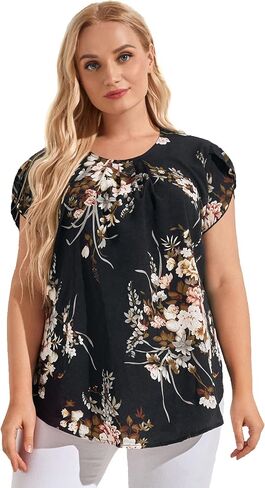 Floerns Women's Plus Size Floral Print Short Sleeve Summer Blouse Top Shirt in Saudi Arabia