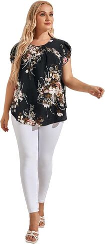 Floerns Women's Plus Size Floral Print Short Sleeve Summer Blouse Top Shirt in Saudi Arabia