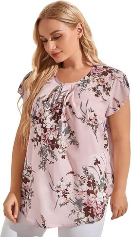 Floerns Women's Plus Size Floral Print Short Sleeve Summer Blouse Top Shirt in Saudi Arabia
