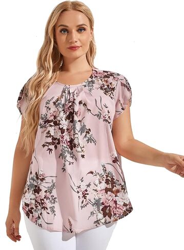 Floerns Women's Plus Size Floral Print Short Sleeve Summer Blouse Top Shirt in Saudi Arabia
