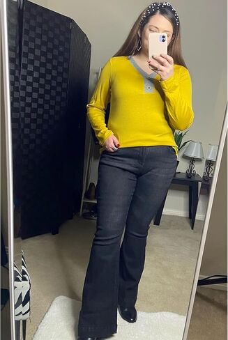 بنطلون جينز نسائي من OUGES بخصر مطاطي عالي الخصر وواسع in Kuwait